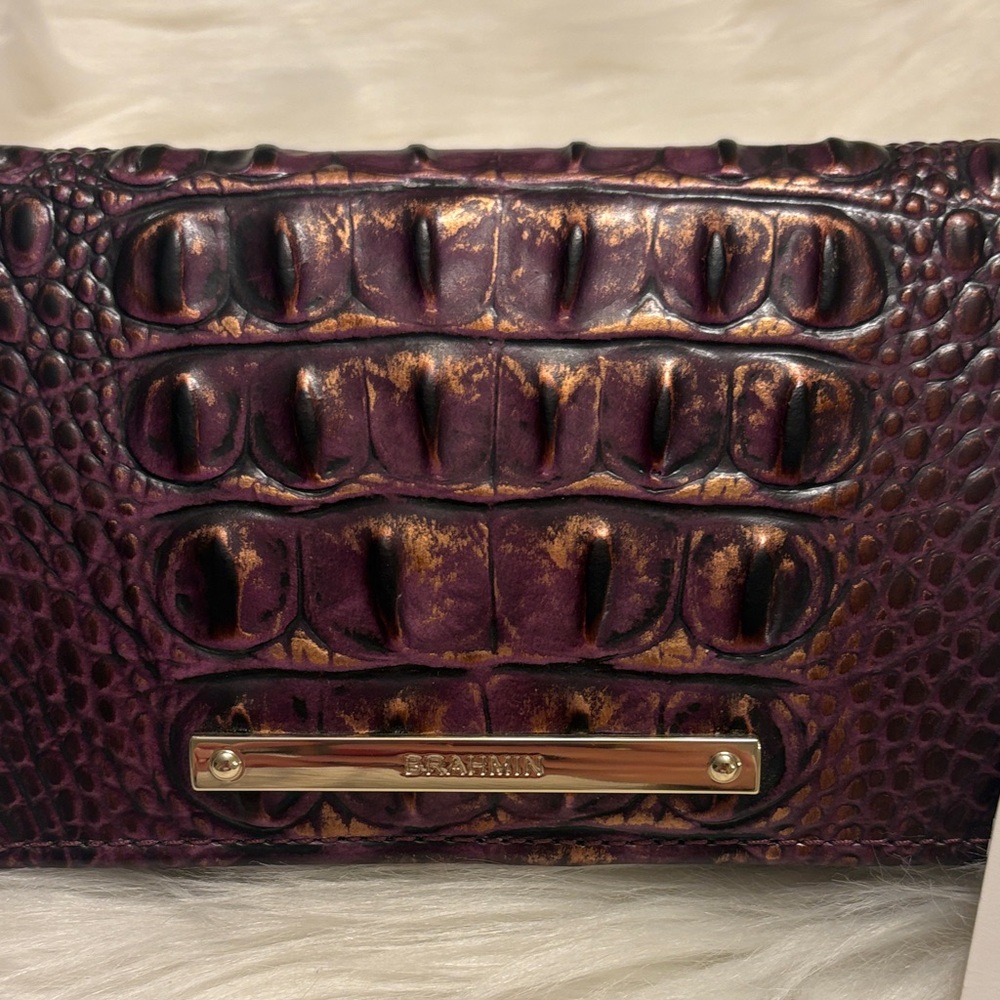 Brahmin Purple and Gold Croc-Embossed Wallet